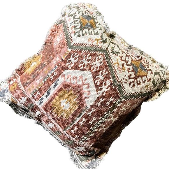 Pillow 100% Cotton Woven Pillow Made in India Southwestern Design Square - Picture 1 of 6